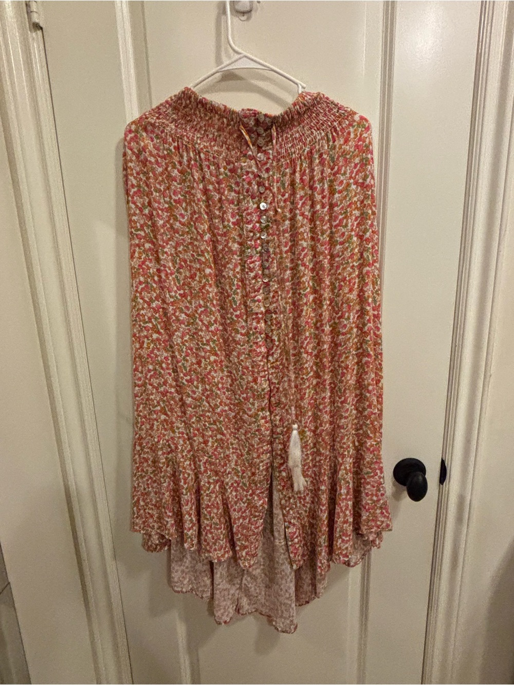Rachel Zoe M Floral Maxi Skirt Smocked Waist Boho High Low Button Tassel
